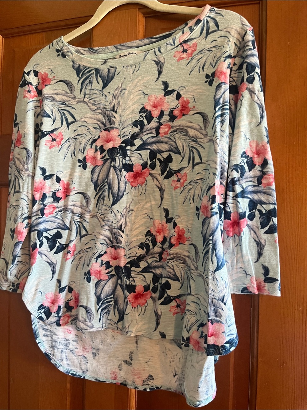 Tommy Bahama Light Blue Floral Scoop-Neck Tunic with Pink Blooms